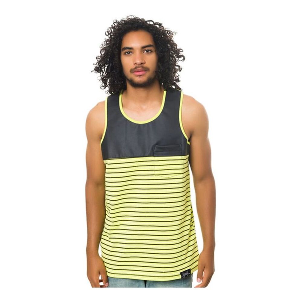 Fly Society Mens The Pieced PU Tank Top, Green, 2XL, DM